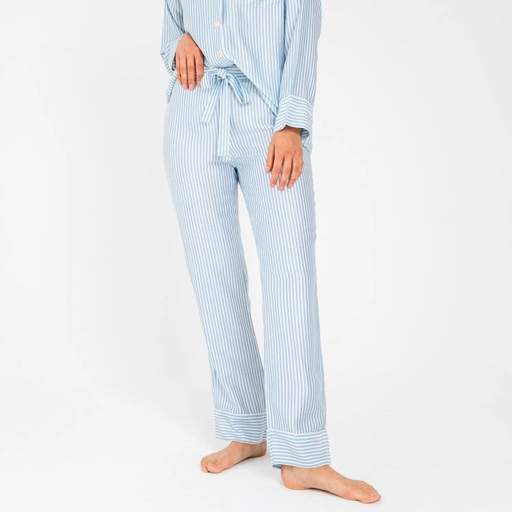 NEW Ettitude Women Sateen Pajama Pants Starlight Blue Stripe Bamboo Lyocell sz S
